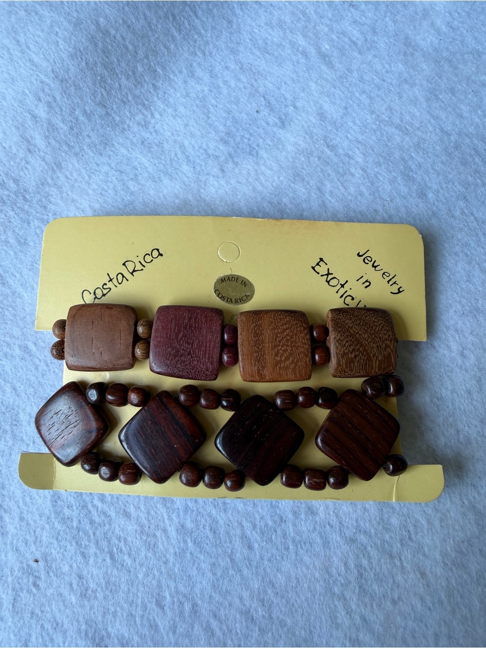 Costa Rica Rosewood Stretch Bracelets Set Of 2 Exotic Wood New On Card